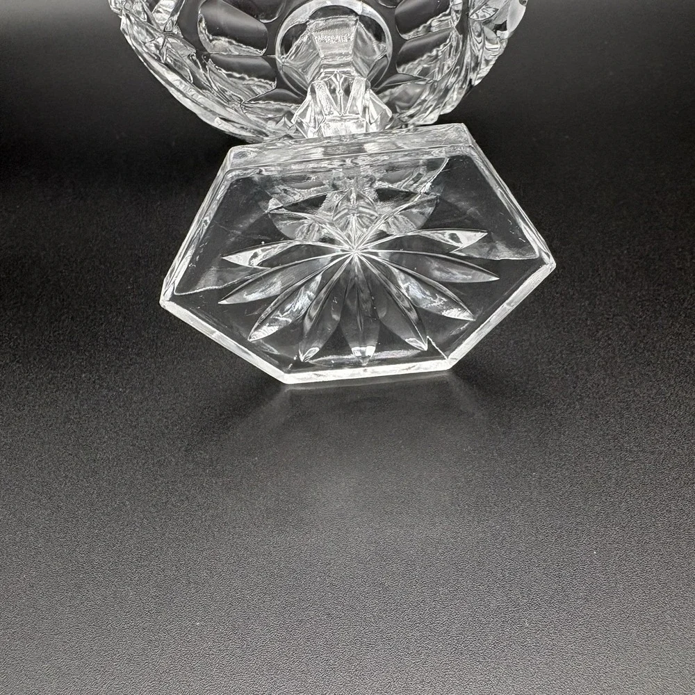 Crystal Cut Glass Pedestal Compote Rose Pattern‎ Scalloped 6 Side Base 7